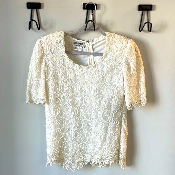 Brilliante Tops - Brilliante by JA, vintage bridal wedding dress separate top, bead and lace small